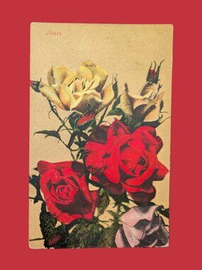 10/$25 Antique 1907 Gilded Postmarked Golden Age Floral Postcard Rose Bouquet